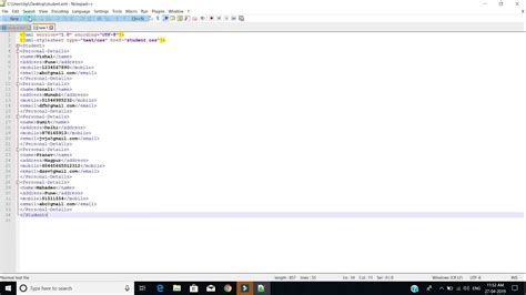 xml code for student details
