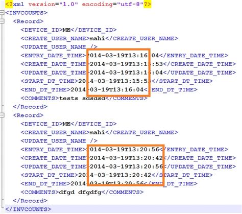 xml date time format example