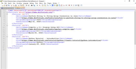 xml format example in java