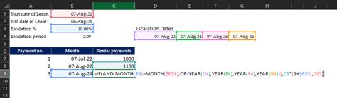 year on year escalation formula in excel