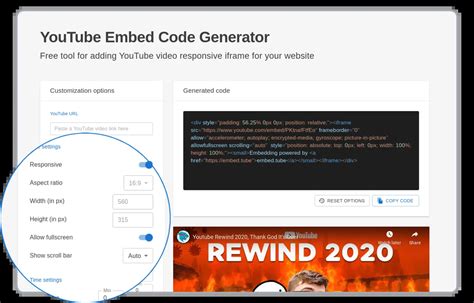 youtube embed code options