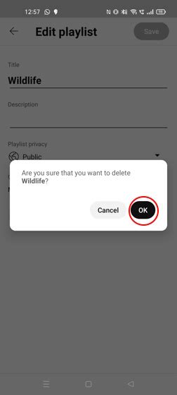 YouTube Mobile Delete Playlist Confirmation