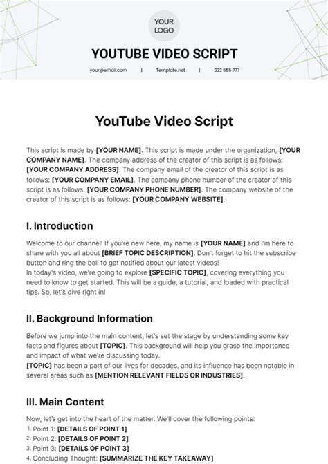 youtube video script example pdf