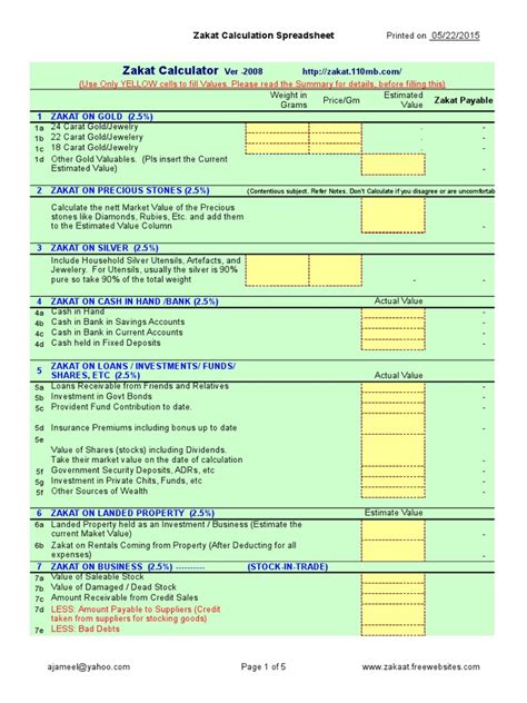 zakat calculator excel sheet
