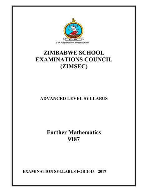 zimsec a level further mathematics syllabus