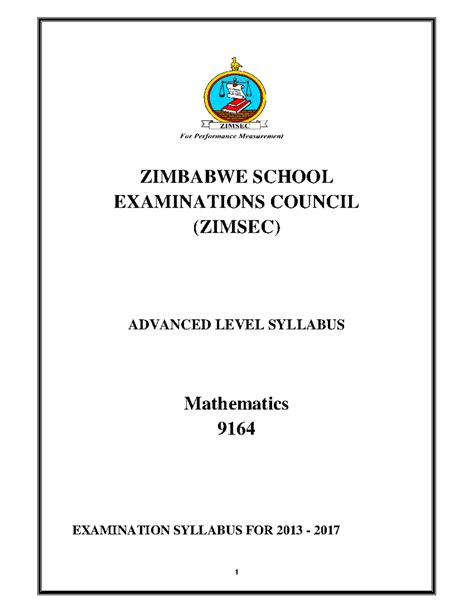 zimsec a level mathematics syllabus 2025